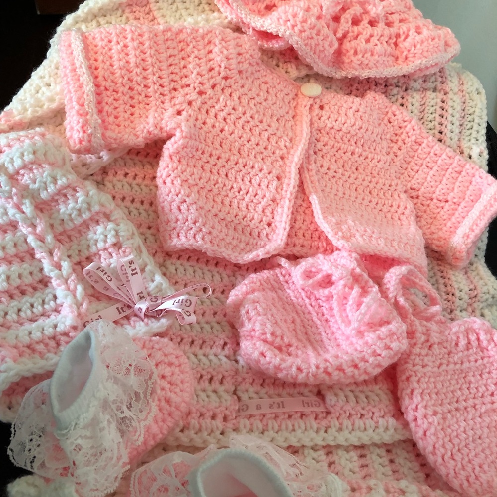 Handmade crochet Baby Blanket Set.
